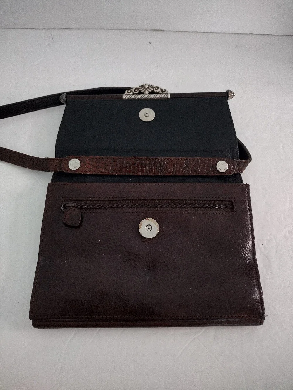Vintage Brighton Brown Leather Croc Crossbody Bag Western Rodeo Indie Boho